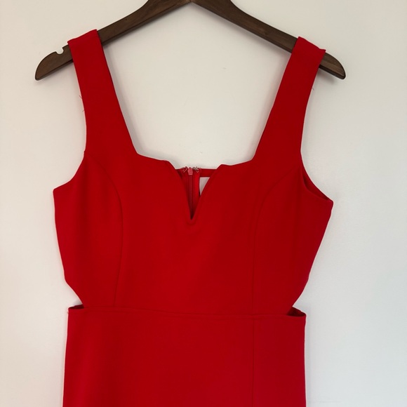 Small Red Adelyn Rae Vibrant Red Midi Blair Cut Out Ponte Sheath Zip Up Dress - Picture 6 of 14